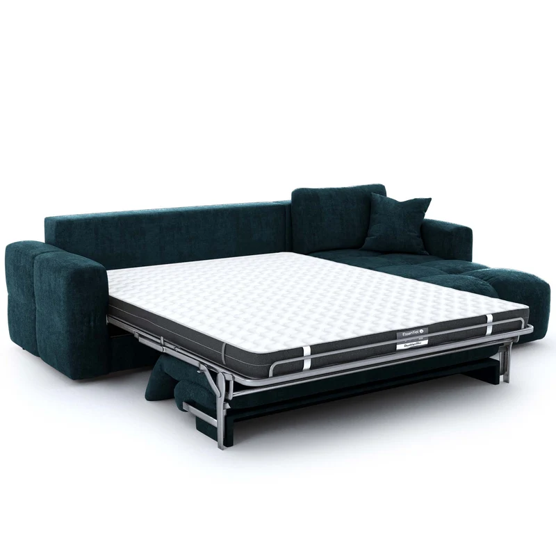 Canapé d'angle droit convertible express matelas Dunlopillo 140cm RAFAEL velours