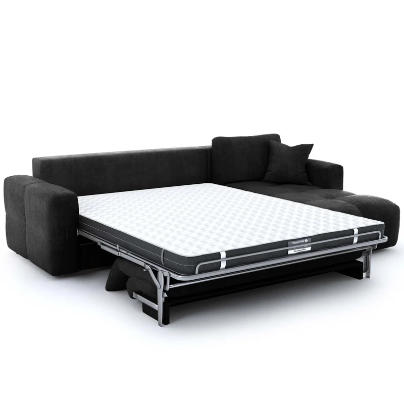 Canapé d'angle droit convertible express matelas Dunlopillo 140cm RAFAEL velours