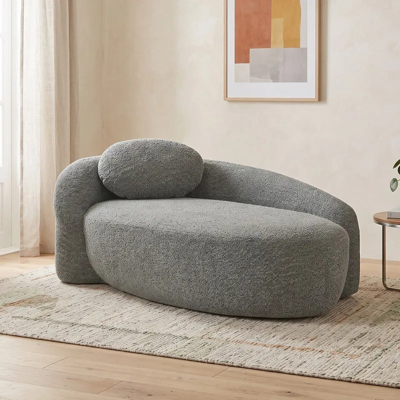 Méridienne canapé en tissu teddy gris foncé, design arrondi et minimaliste ITALIAN FABRIC PRIME