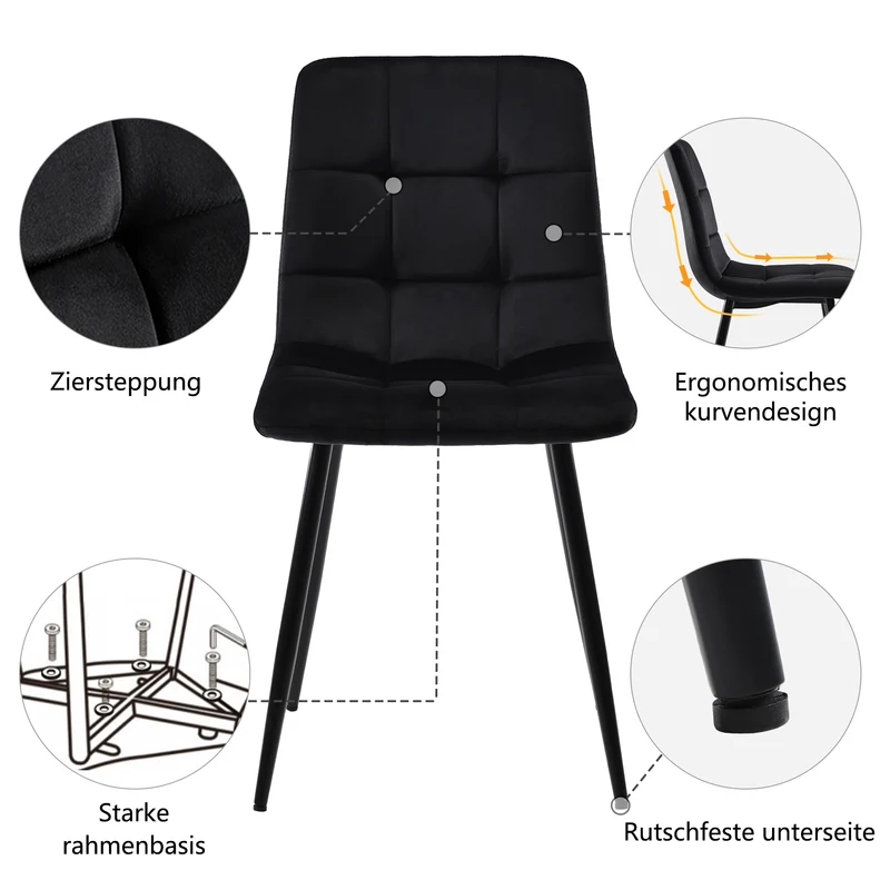 Ensemble table à manger extensible effet noyer et 4 chaises en velours noir LAMP ZONE