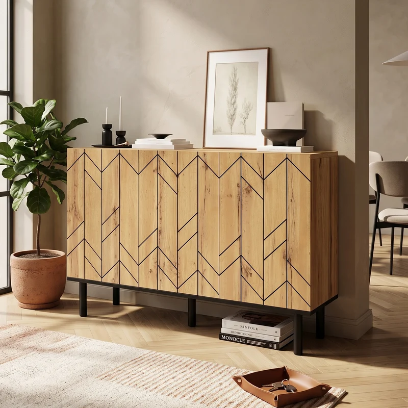 Buffet effet bois design chevron 3 portes battantes 120x35x70cm ITALIAN SCREEN