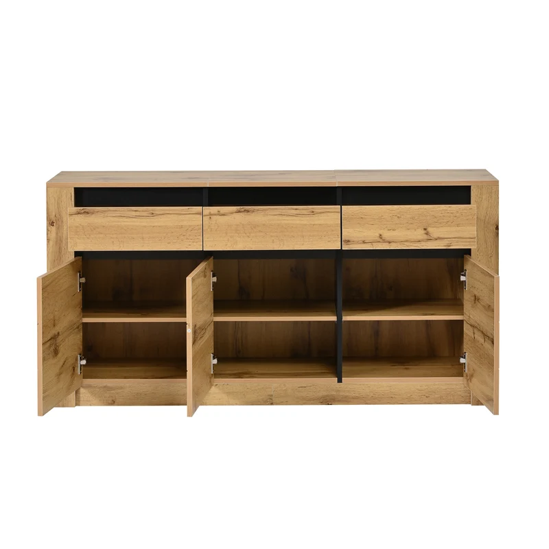 Buffet effet bois et noir 3 portes 3 tiroirs 135x35x70cm ITALIAN WALNUT MAX