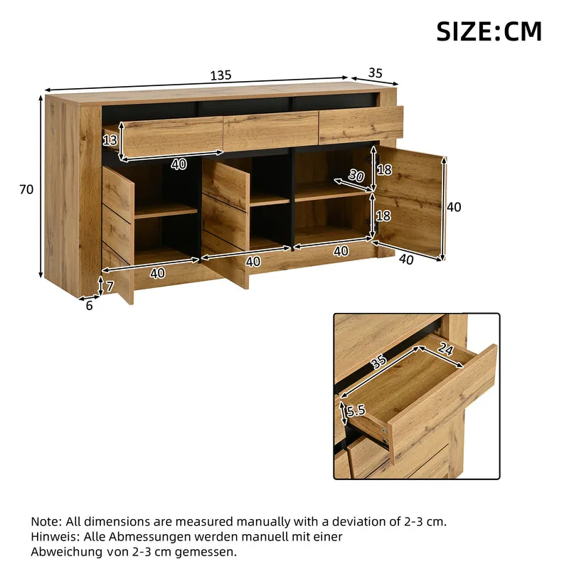 Buffet effet bois et noir 3 portes 3 tiroirs 135x35x70cm ITALIAN WALNUT MAX