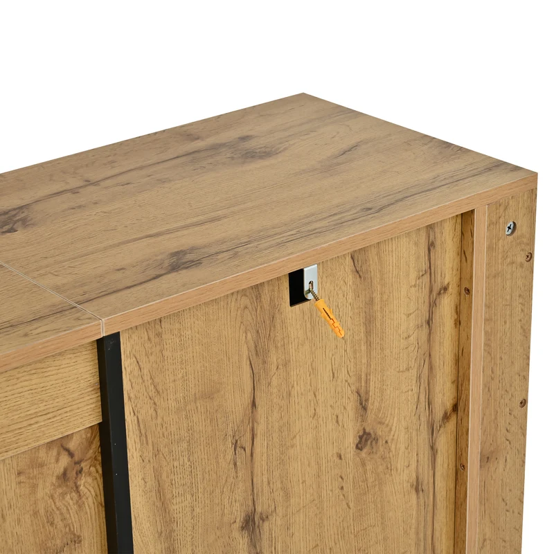 Buffet effet bois et noir 3 portes 3 tiroirs 135x35x70cm ITALIAN WALNUT MAX
