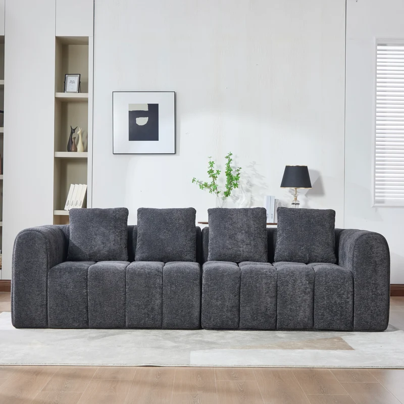 Canapé 4 places en velours gris foncé avec coussins tissu résistant et anti-taches FLOATING FABRIC LINE