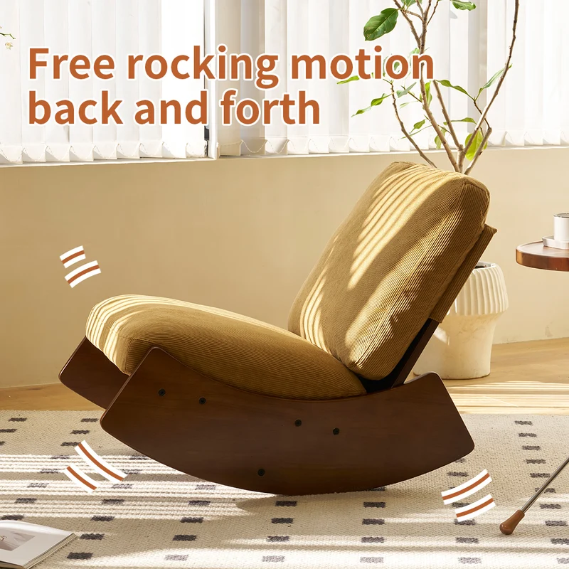 Fauteuil à bascule rétro en corduroy jaune, cadre en bois massif, nursery 90x61,5x71,9cm FLOATING CHERRY MAX