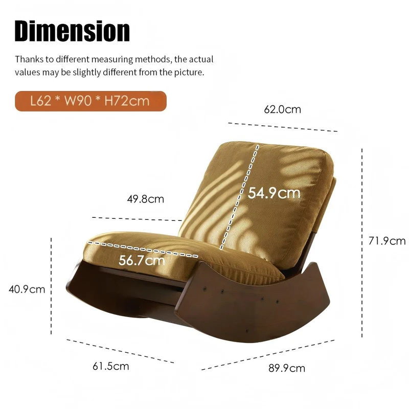 Fauteuil à bascule rétro en corduroy jaune, cadre en bois massif, nursery 90x61,5x71,9cm FLOATING CHERRY MAX