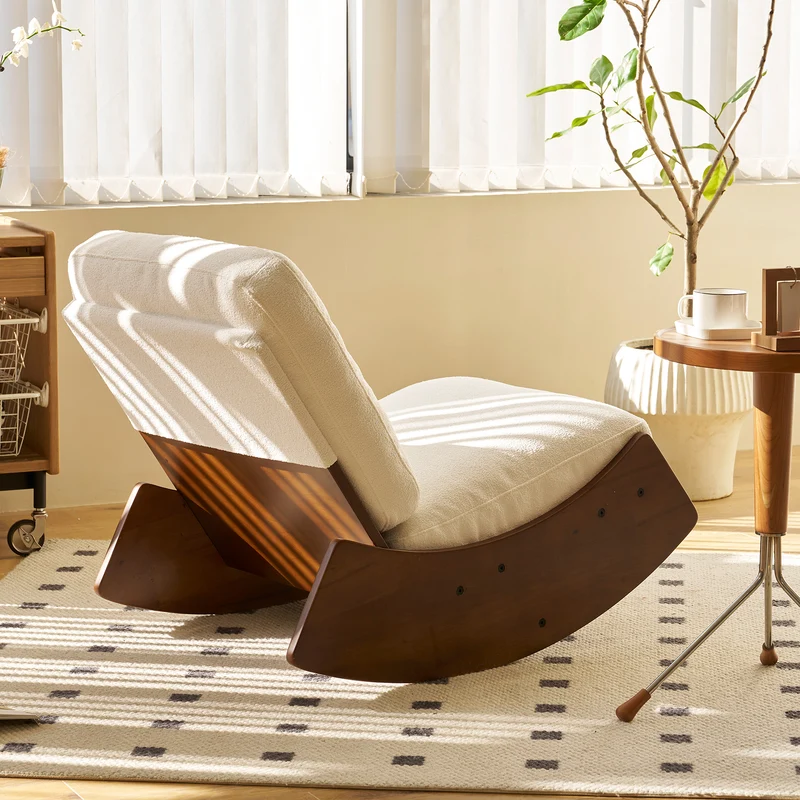 Fauteuil à bascule rétro en corduroy beige, cadre en bois massif, nursery 90x61,5x71,9cm FLOATING LEATHER MAX