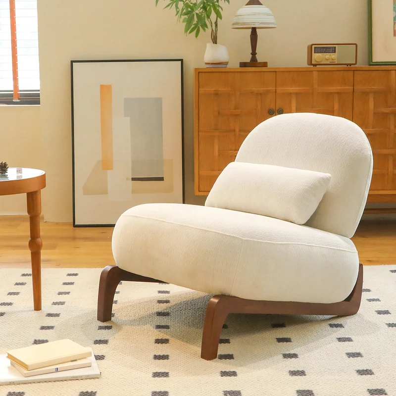 Fauteuil moderne blanc revêtement en tissu doux et pieds en bois massif FLOATING CHERRY LINE