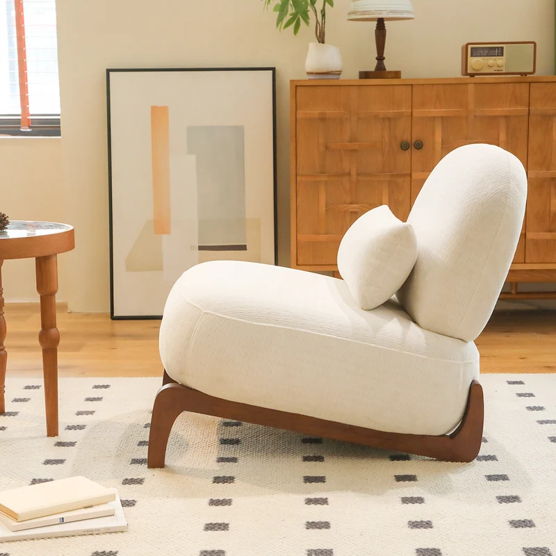 Fauteuil moderne blanc revêtement en tissu doux et pieds en bois massif FLOATING CHERRY LINE