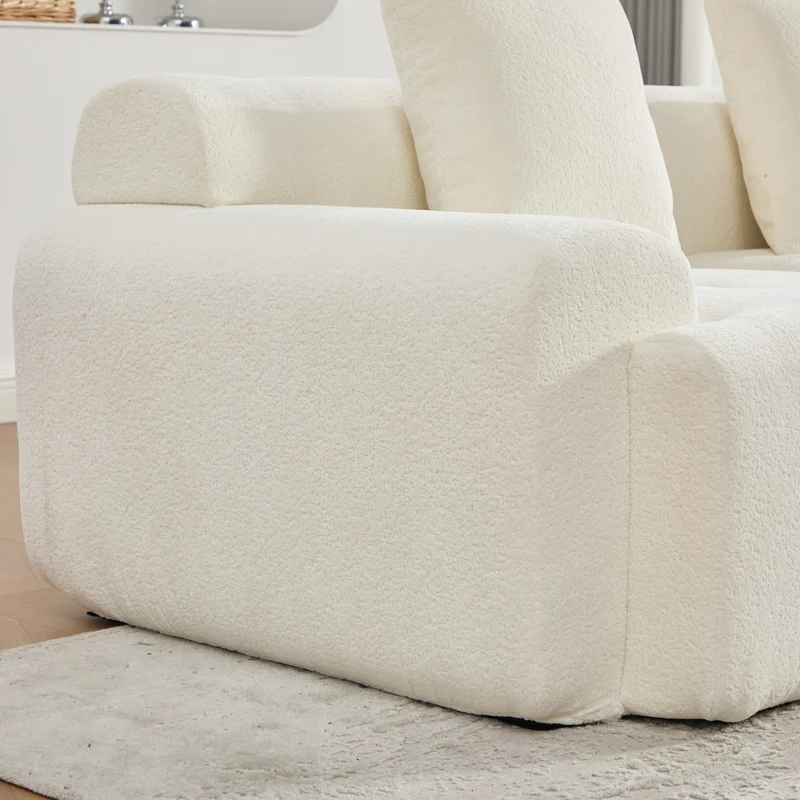 Canapé modulable 3 places en chenille beige bouclette texturée accoudoirs larges sans montage FLOATING DESK