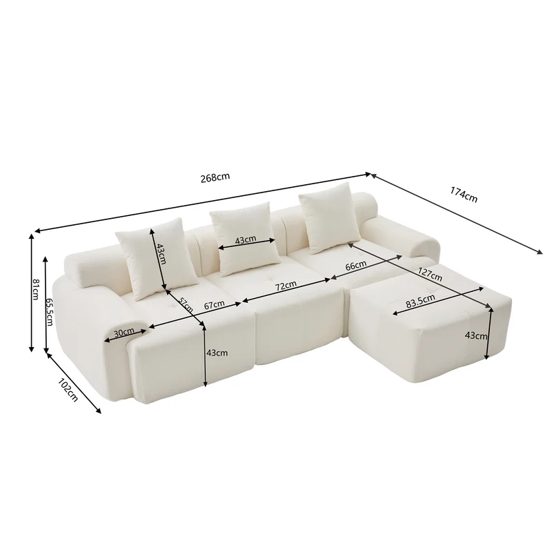 Canapé modulable 3 places en chenille beige bouclette texturée accoudoirs larges sans montage FLOATING DESK