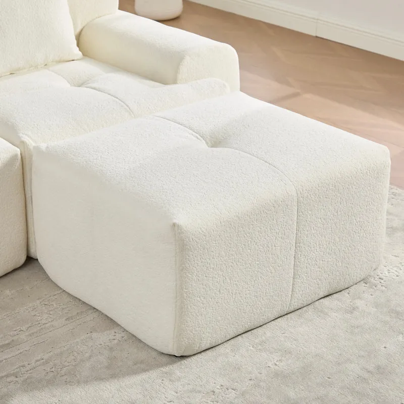 Canapé modulable 3 places en chenille beige bouclette texturée accoudoirs larges sans montage FLOATING DESK