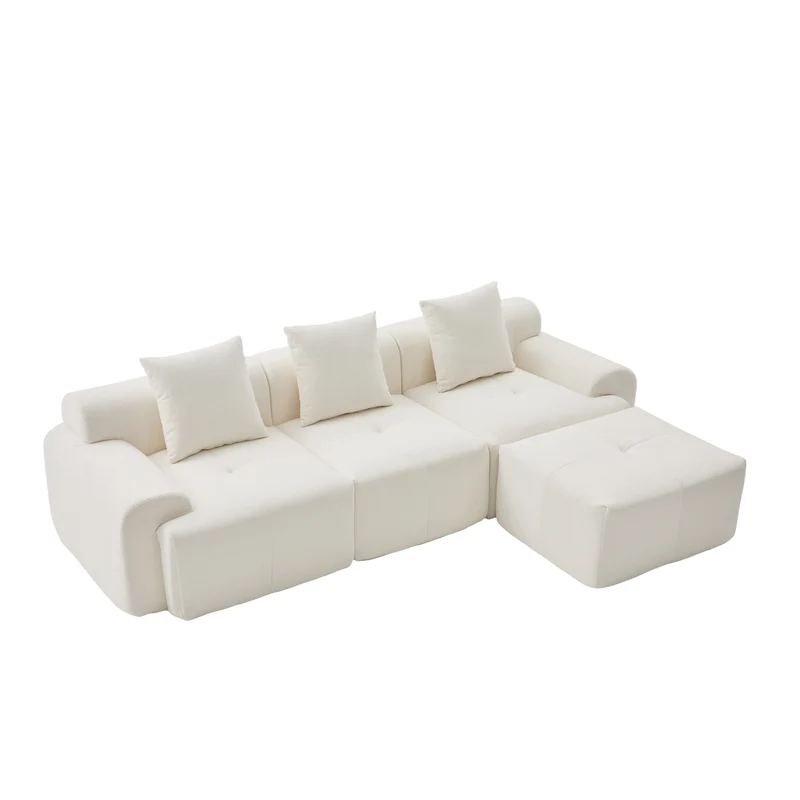 Canapé modulable 3 places en chenille beige bouclette texturée accoudoirs larges sans montage FLOATING DESK