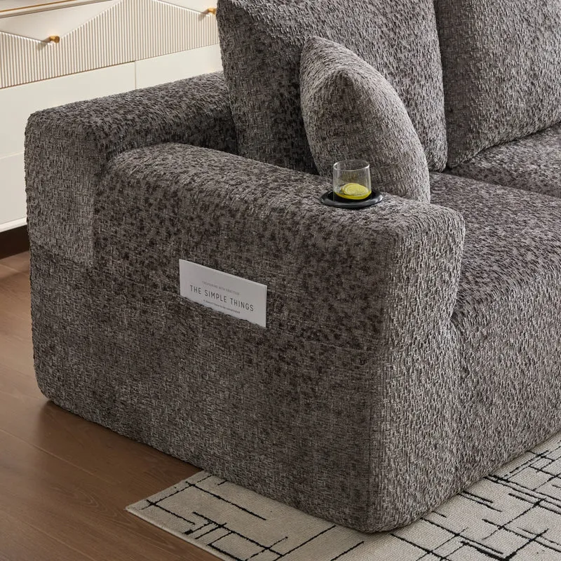 Canapé d’angle 3 places en chenille gris bouclette texturée accoudoirs larges sans montage FLOATING FABRIC ONE
