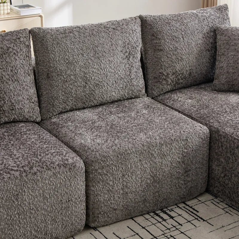 Canapé d’angle 3 places en chenille gris bouclette texturée accoudoirs larges sans montage FLOATING FABRIC ONE