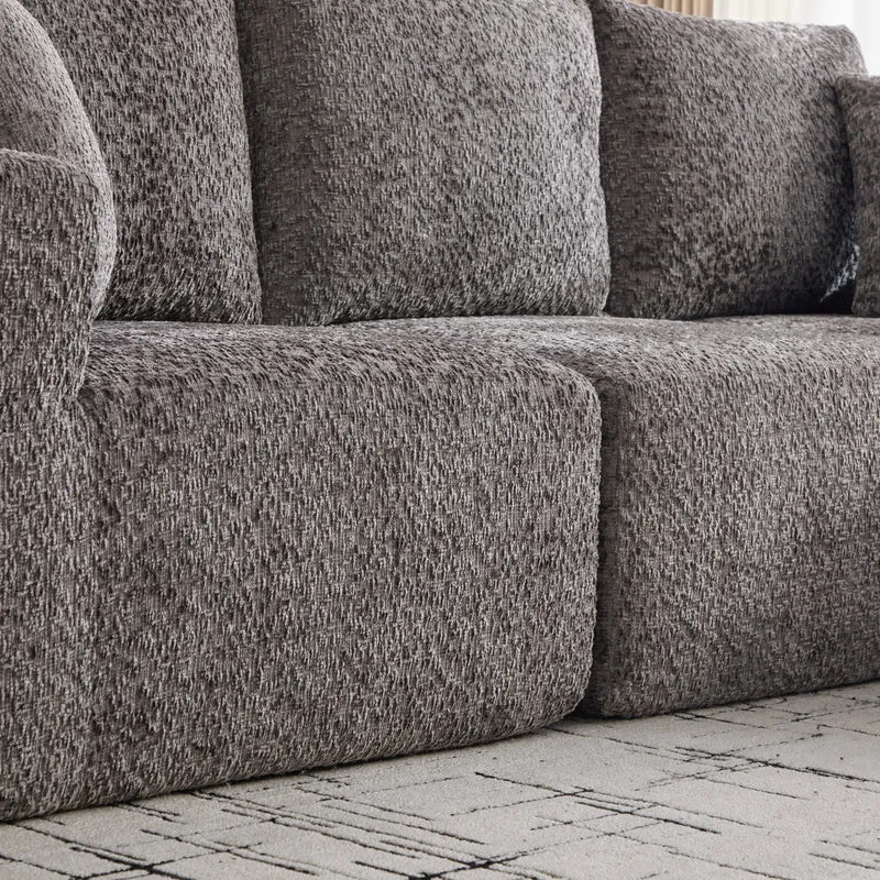 Canapé d’angle 3 places en chenille gris bouclette texturée accoudoirs larges sans montage FLOATING FABRIC ONE