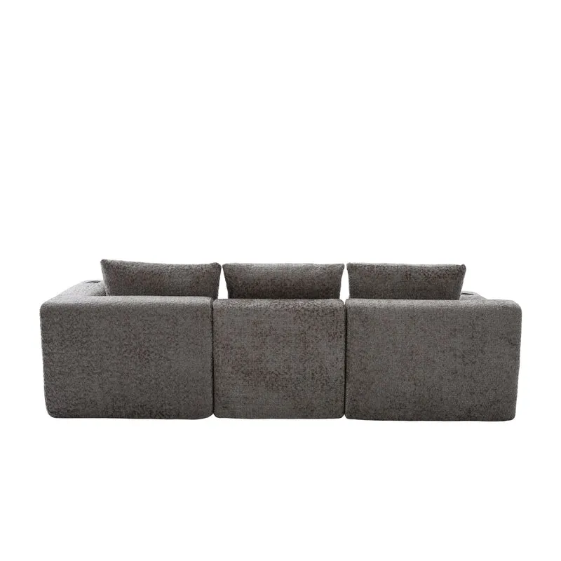 Canapé d’angle 3 places en chenille gris bouclette texturée accoudoirs larges sans montage FLOATING FABRIC ONE
