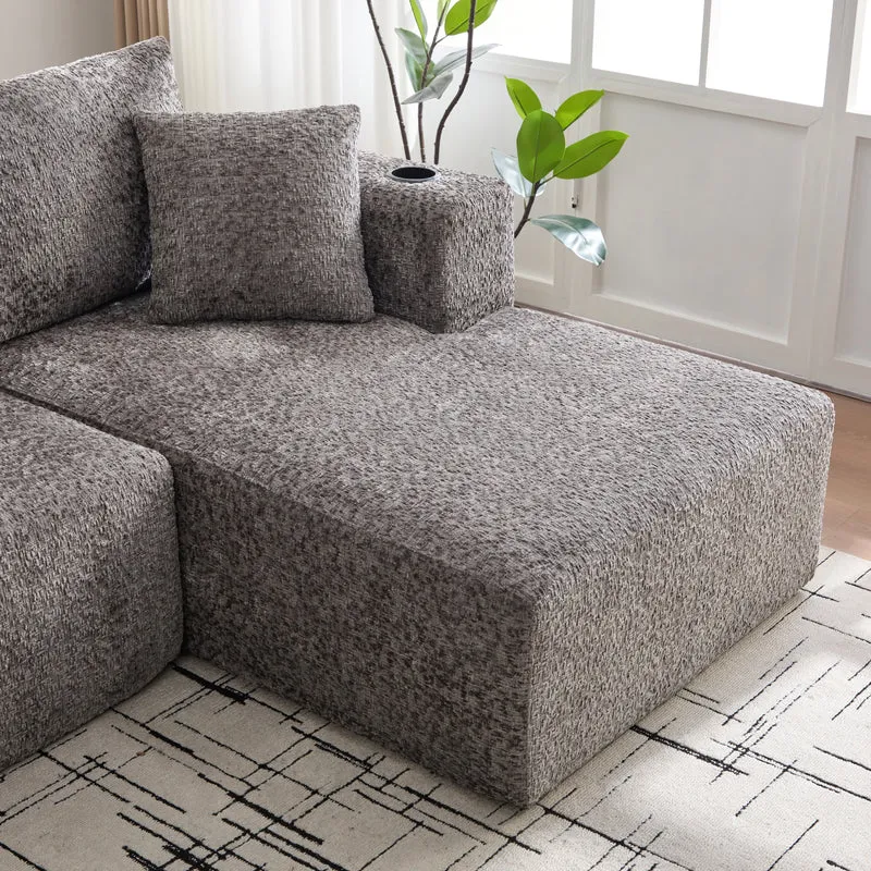 Canapé d’angle 3 places en chenille gris bouclette texturée accoudoirs larges sans montage FLOATING FABRIC ONE