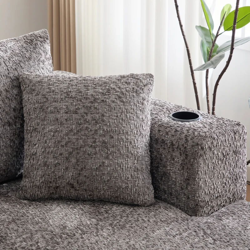 Canapé d’angle 3 places en chenille gris bouclette texturée accoudoirs larges sans montage FLOATING FABRIC ONE