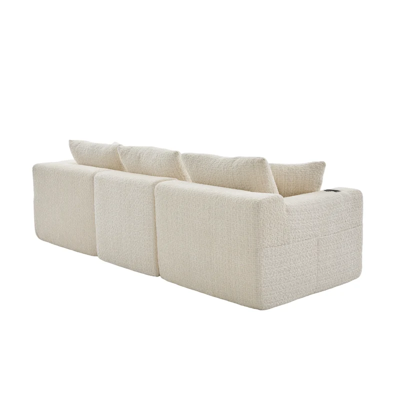 Canapé d’angle 3 places en chenille beige bouclette texturée accoudoirs larges sans montage FLOATING DIVIDER