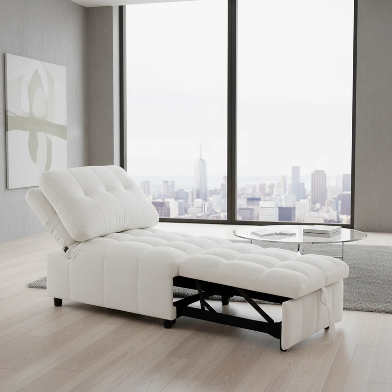 Fauteuil lit convertible tissu blanc, dossier réglable 68x95x76cm FLARELIRA