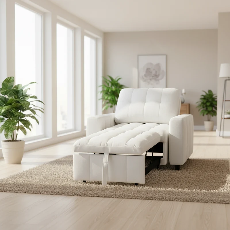 Fauteuil lit convertible tissu blanc, dossier réglable 68x95x76cm FLARELIRA
