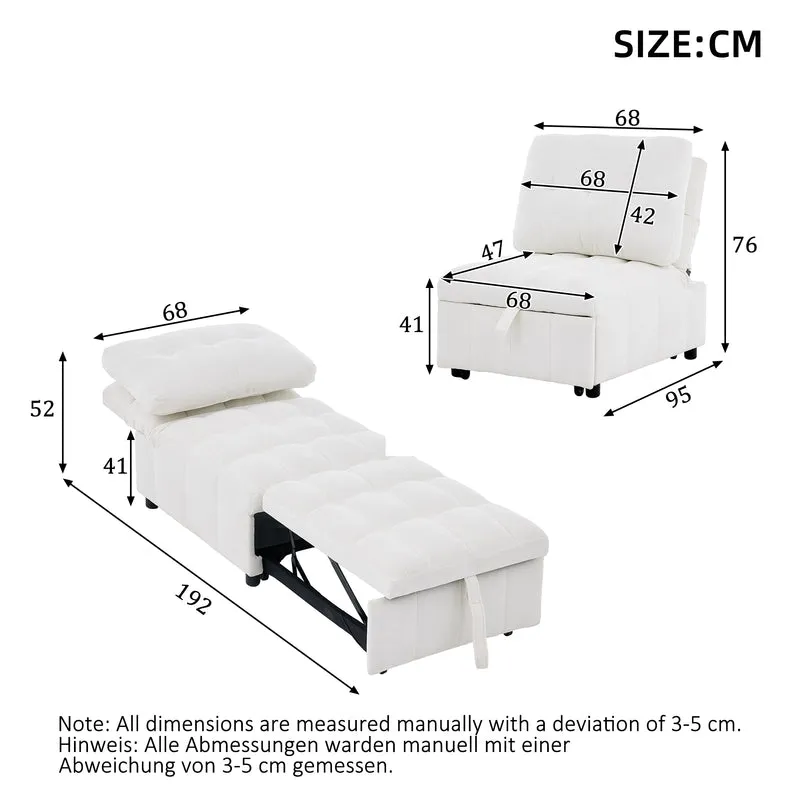 Fauteuil lit convertible tissu blanc, dossier réglable 68x95x76cm FLARELIRA