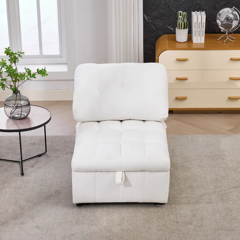 Fauteuil lit convertible tissu blanc, dossier réglable 68x95x76cm FLARELIRA