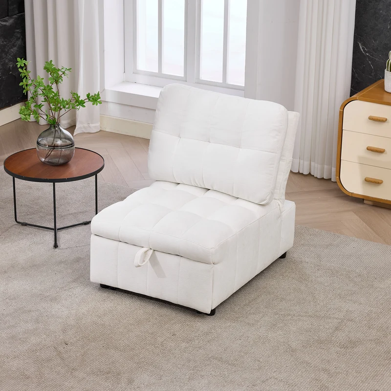 Fauteuil lit convertible tissu blanc, dossier réglable 68x95x76cm FLARELIRA