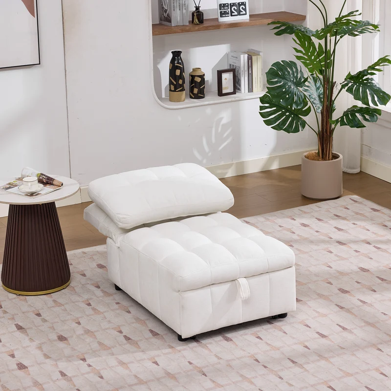 Fauteuil lit convertible tissu blanc, dossier réglable 68x95x76cm FLARELIRA