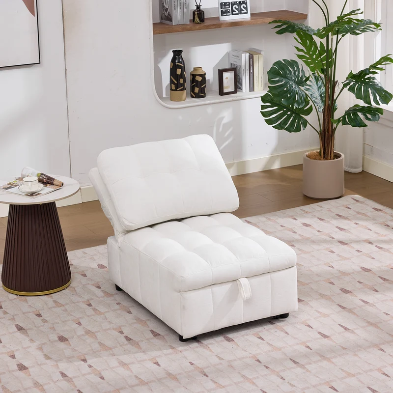 Fauteuil lit convertible tissu blanc, dossier réglable 68x95x76cm FLARELIRA
