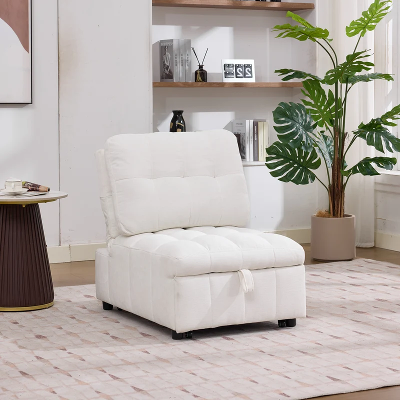 Fauteuil lit convertible tissu blanc, dossier réglable 68x95x76cm FLARELIRA