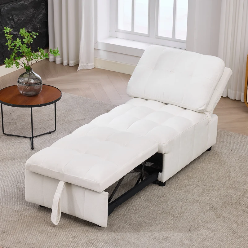 Fauteuil lit convertible tissu blanc, dossier réglable 68x95x76cm FLARELIRA