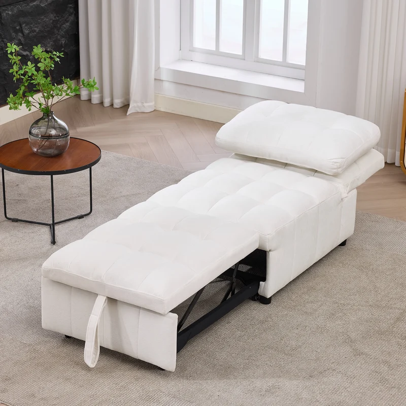 Fauteuil lit convertible tissu blanc, dossier réglable 68x95x76cm FLARELIRA