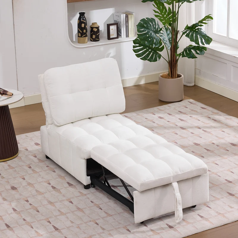 Fauteuil lit convertible tissu blanc, dossier réglable 68x95x76cm FLARELIRA