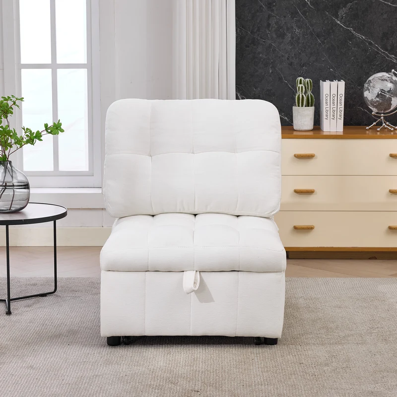 Fauteuil lit convertible tissu blanc, dossier réglable 68x95x76cm FLARELIRA