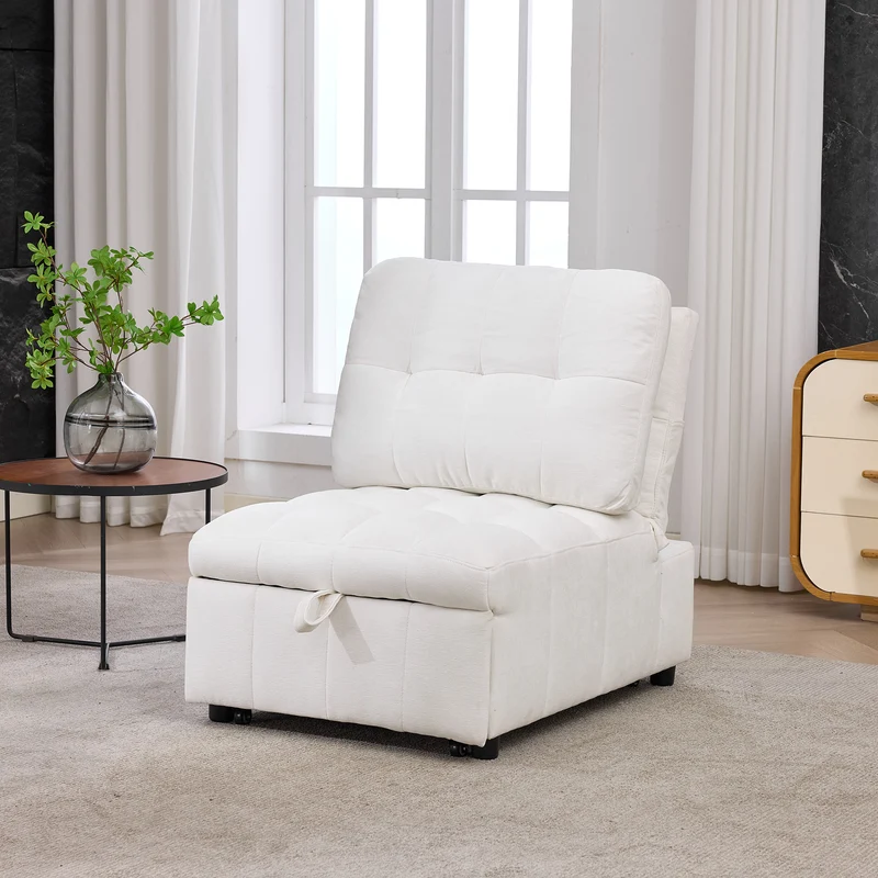 Fauteuil lit convertible tissu blanc, dossier réglable 68x95x76cm FLARELIRA