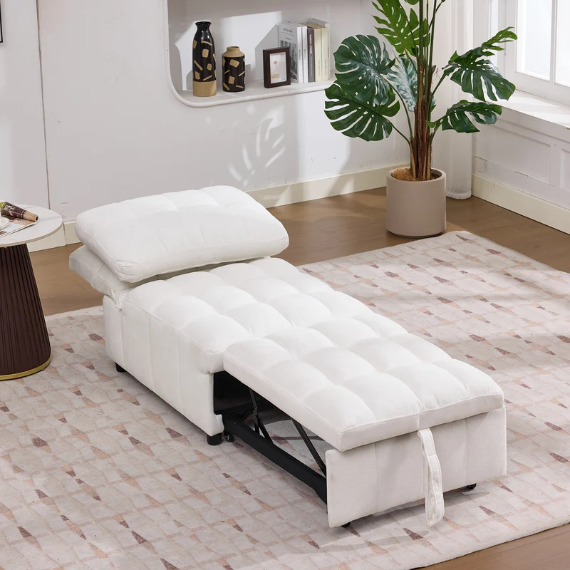 Fauteuil lit convertible tissu blanc, dossier réglable 68x95x76cm FLARELIRA