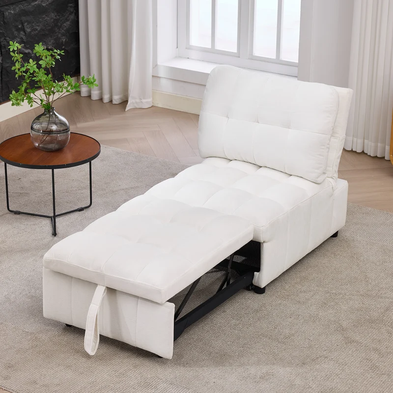 Fauteuil lit convertible tissu blanc, dossier réglable 68x95x76cm FLARELIRA