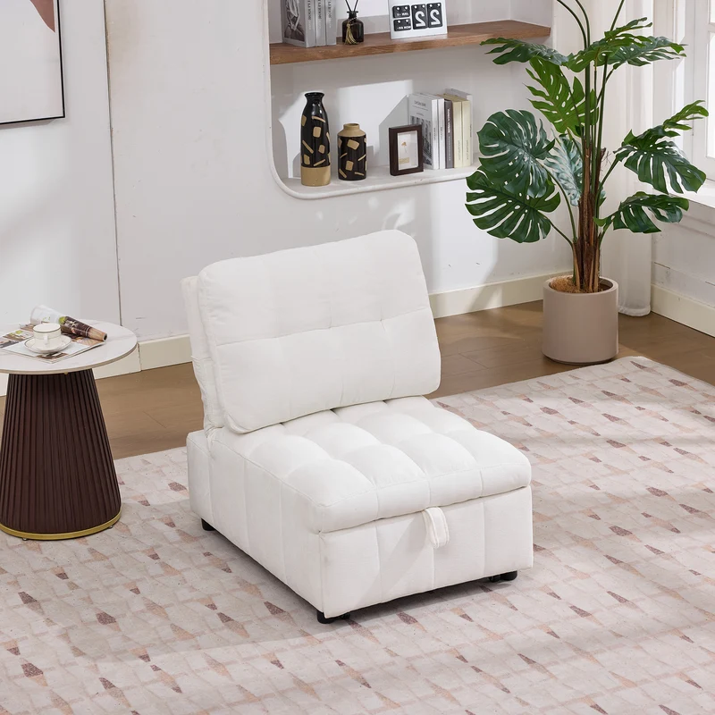 Fauteuil lit convertible tissu blanc, dossier réglable 68x95x76cm FLARELIRA