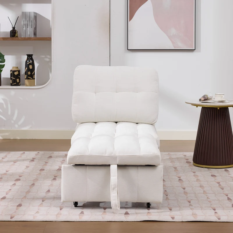 Fauteuil lit convertible tissu blanc, dossier réglable 68x95x76cm FLARELIRA