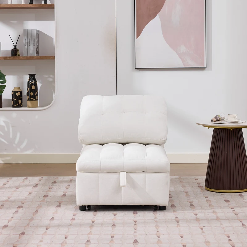 Fauteuil lit convertible tissu blanc, dossier réglable 68x95x76cm FLARELIRA