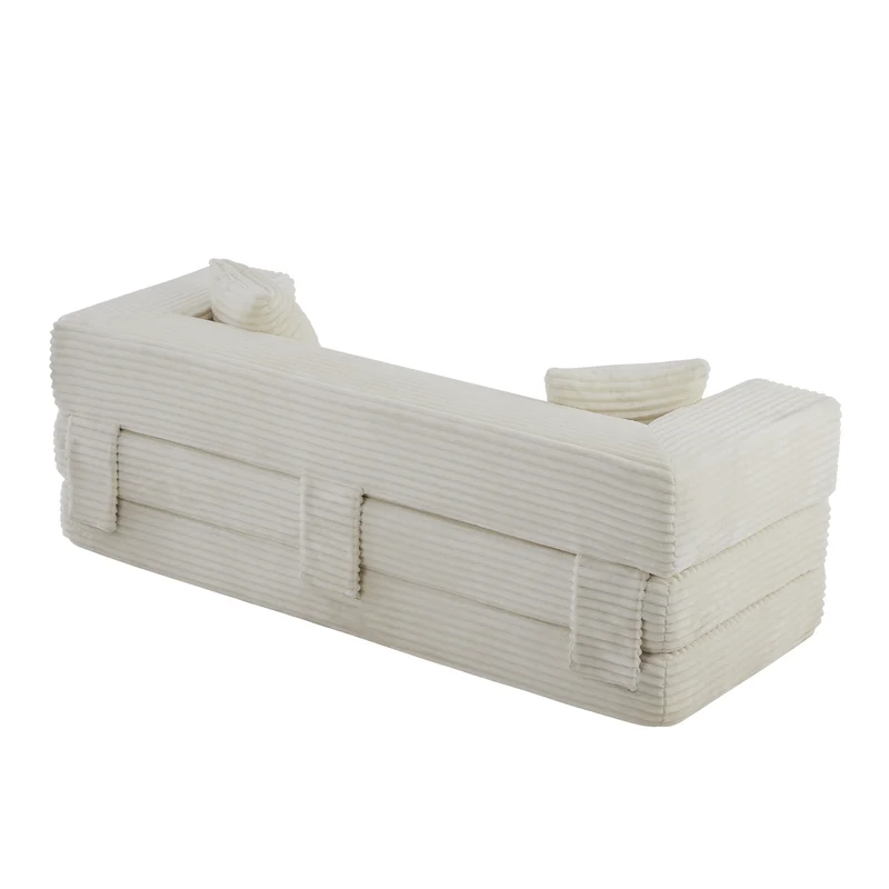 Canapé 3 places modulable sans armature, convertible en lit, velours blanc, style tatami 200x76x60cm NEXUSVORN