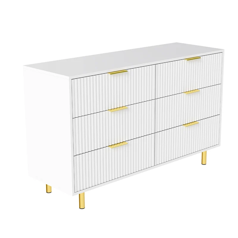 Buffet commode 6 tiroirs blanche accents dorés 120x40x72cm HALOICITY