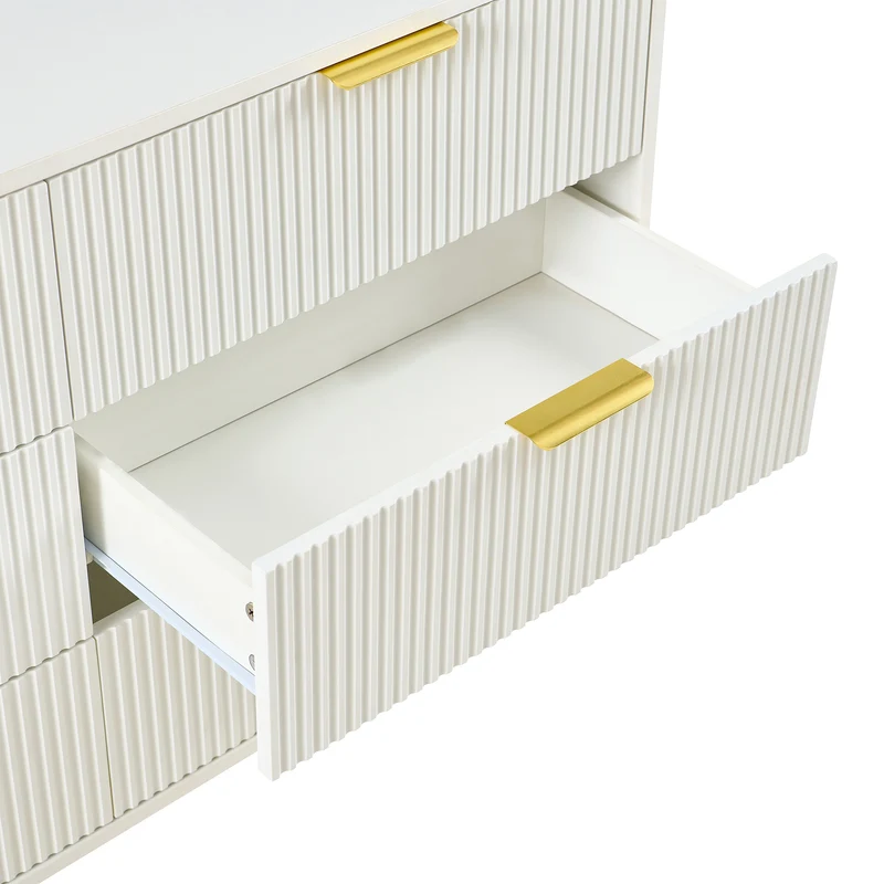 Buffet commode 6 tiroirs blanche accents dorés 120x40x72cm HALOICITY