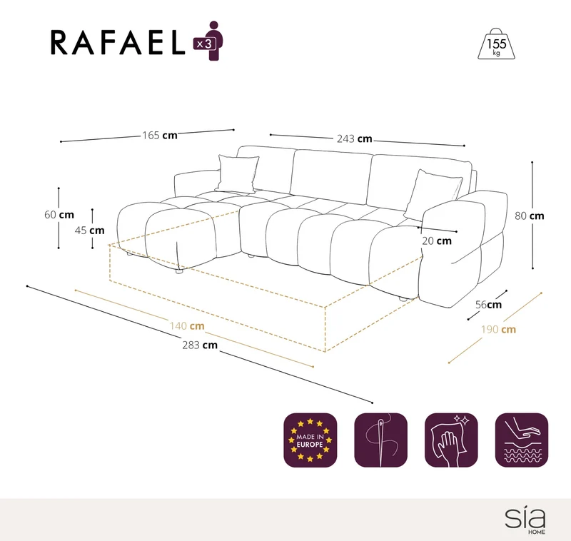 Canapé d'angle gauche convertible express matelas Dunlopillo 140cm RAFAEL velours