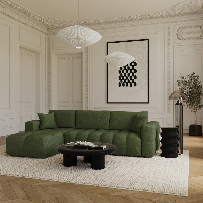 Canapé d'angle gauche convertible express matelas Dunlopillo 140cm RAFAEL tissu tramé