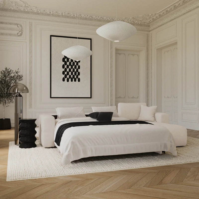 Canapé d'angle droit convertible express matelas Dunlopillo 140cm RAFAEL tissu tramé