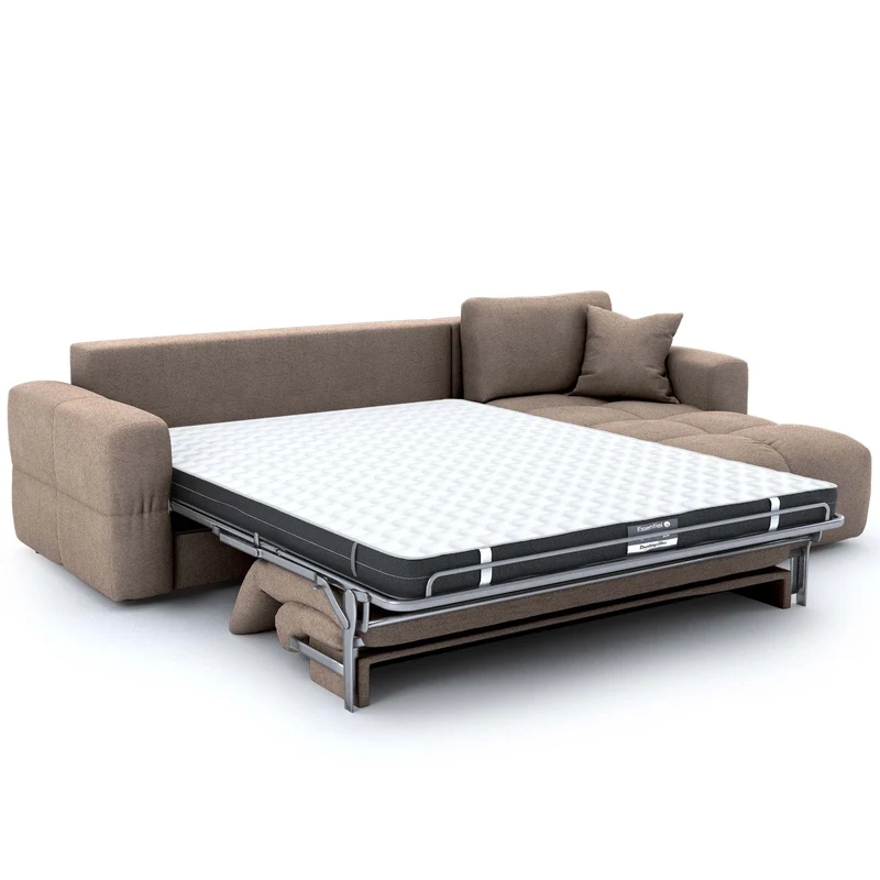 Canapé d'angle droit convertible express matelas Dunlopillo 140cm RAFAEL tissu tramé